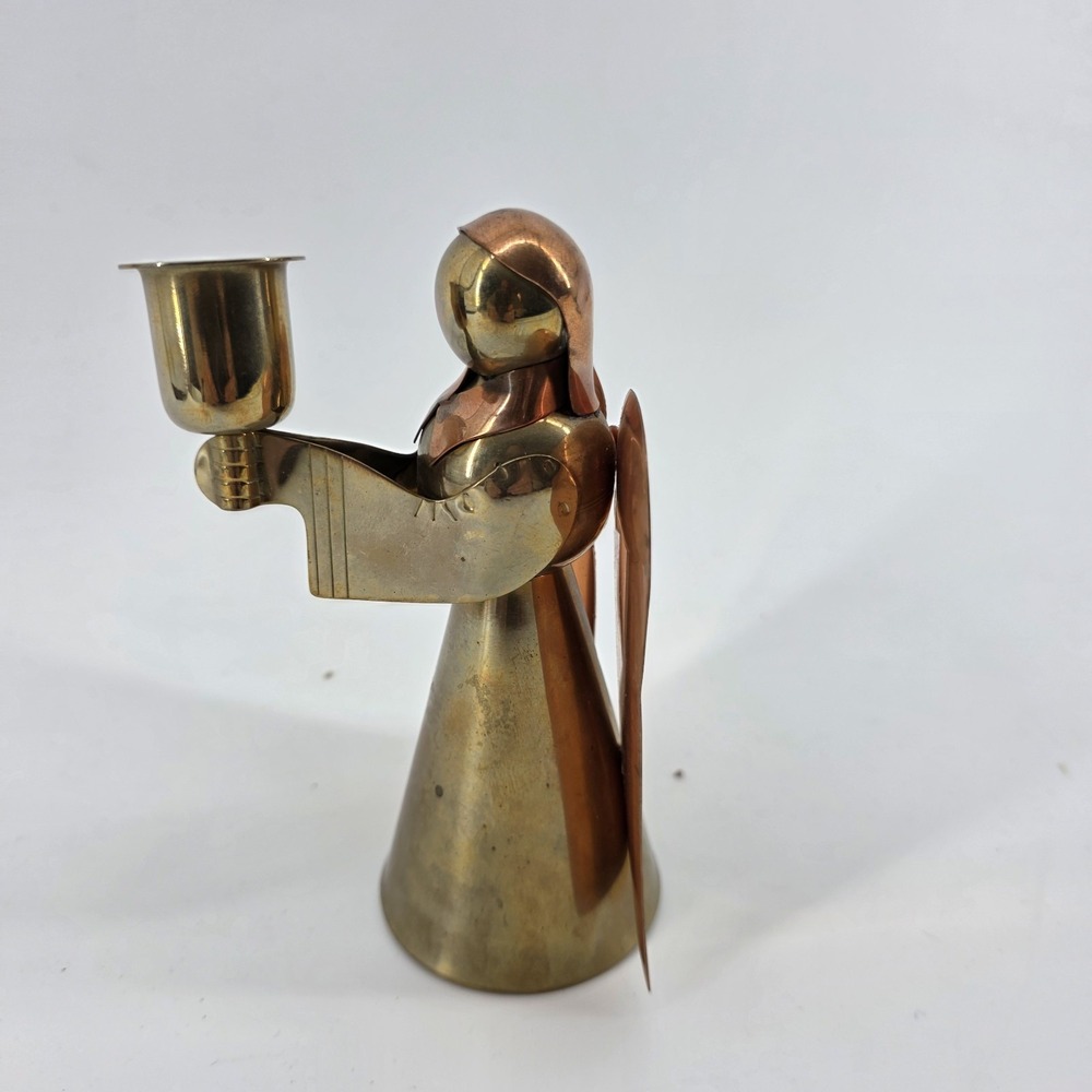 Vintage Brass & Copper Angel Candle Holder Figurine Christmas Ornament Festive - Picture 3 of 6